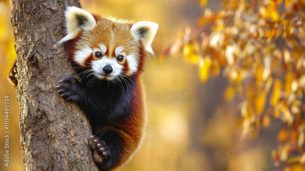 Fototapeta premium Red panda climbing a tree, showcasing its playful nature