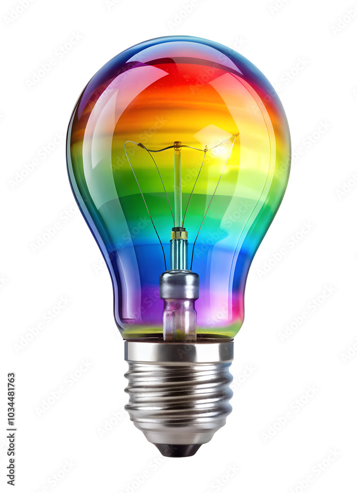 Rainbow light bulb glowing brightly Rainbow light bulb glowing brightly