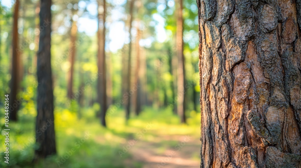 Tall Pine Trunk Standing Proudly in a Serene Forest During a Vibrant Spring Season. Generative AI Tall Pine Trunk Standing Proudly in a Serene Forest During a Vibrant Spring Season. Generative AI