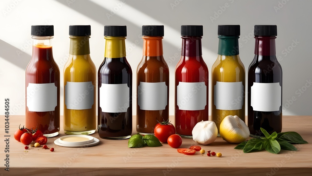 Set blank Sauce, condiments, salad dressing bottle, mockup.