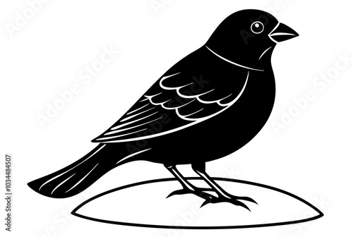 Drawing of beautiful Grosbeak bird silhouette black vector art illustration 