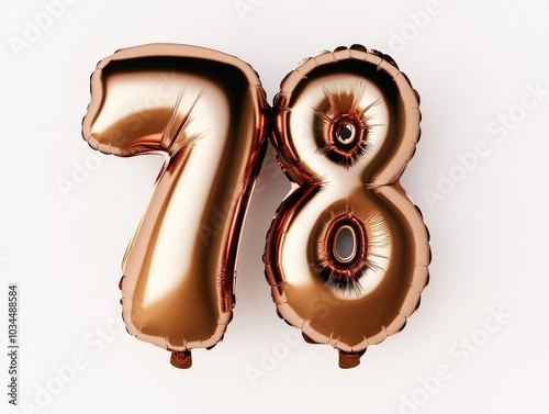 Number 78 bronze balloon solid white background