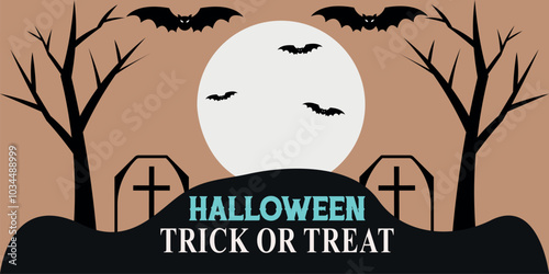 halloween background with bats and moon. Halloween trick or treat vector design. Halloween trick or treat banner design