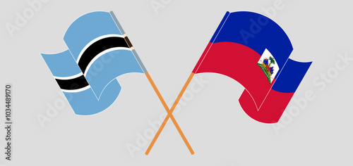 Crossed and waving flags of Botswana and Republic of Haiti. Vector illustration