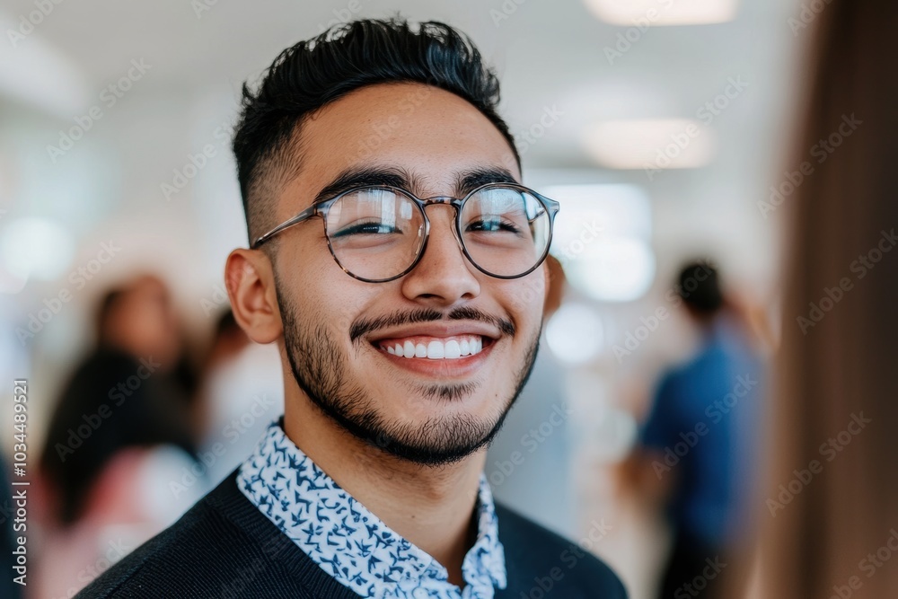 Man wearing glasses and a sweater smiling for the camera - People Man wearing glasses and a sweater smiling for the camera - People