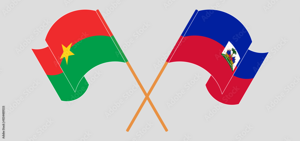 Crossed and waving flags of Burkina Faso and Republic of Haiti. Vector illustration Crossed and waving flags of Burkina Faso and Republic of Haiti. Vector illustration