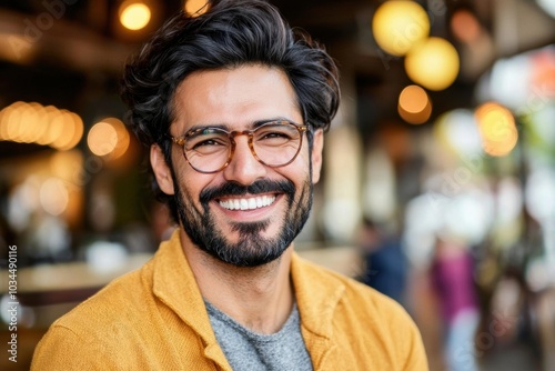 Man with a beard and glasses smiling at the camera - People