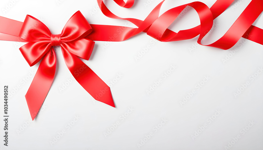A red satin ribbon with a bow displayed on a white background, perfect for gifts, decorations, or festive occasions, adding a touch of elegance and charm A red satin ribbon with a bow displayed on a white background, perfect for gifts, decorations, or festive occasions, adding a touch of elegance and charm