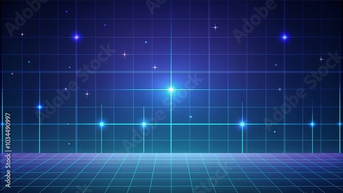 Futuristic grid background with glowing stars