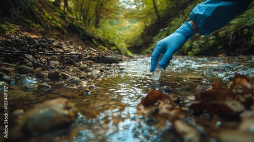 During a quality testing and analysis, an environmental engineer meticulously collects a sample from a sewage treatment plant.