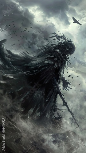 Dark Fantasy Creature in a Gloomy Sky