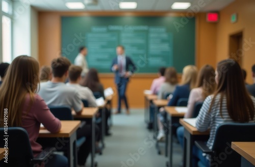 Out of focus background of educational classroom or lecture hall. Academic learning, college environment, or school activity. Student life, teaching, or professional development concept