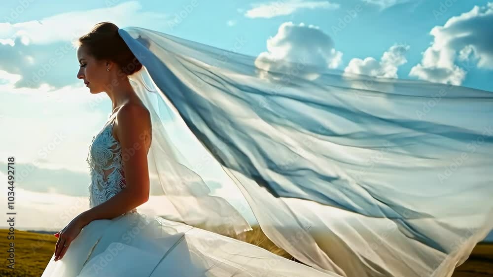 Bride with a long veil blowing in the wind, Video