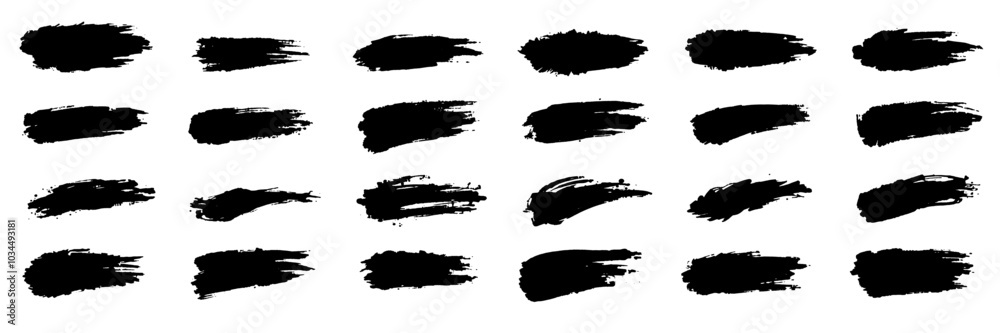 Messy black paint set isolated, vector ink brush strokes stock illustration, grungy lines and splatters with natural flow