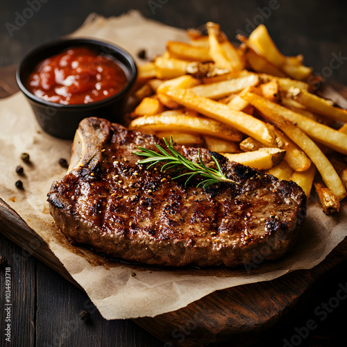 grilled steak with french fries