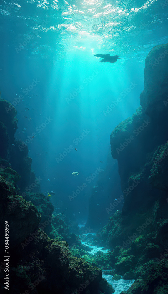 Obraz premium A serene underwater scene showcasing the beauty of the sea or ocean, with vibrant marine life and intricate coral formations, capturing the essence of deep nature.