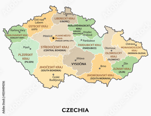 Isolated administrative divisions map of Czech Republic