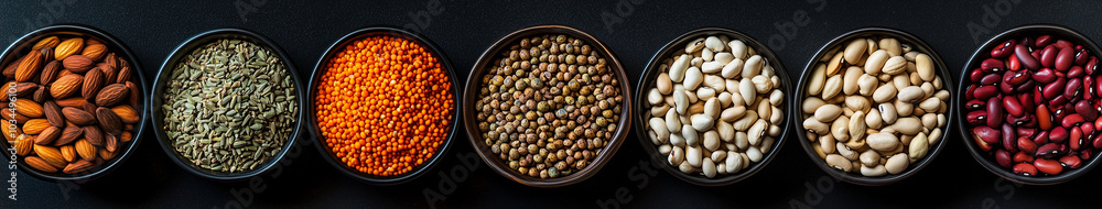 A colorful array of spices and herbs arranged in small bowls, including cumin powder, turmeric roots, cardamom seeds, A colorful array of spices and herbs arranged in small bowls, including cumin powder, turmeric roots, cardamom seeds,