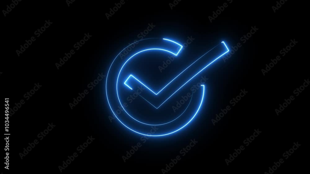 glowing neon check mark icon animation. ok , done, completed check mark Tick mark icon circle neon sign. check mark icon animation on black background glowing neon check mark icon animation. ok , done, completed check mark Tick mark icon circle neon sign. check mark icon animation on black background