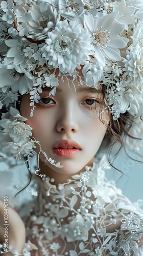 Elegant Woman in White Floral Crown - Portrait Photography