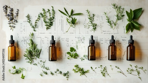 aromatherapy on science sheet with herbs. 