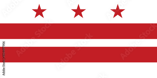 Normal flag of the United States federal state of DISTRICT OF COLUMBIA with original aspect ratio