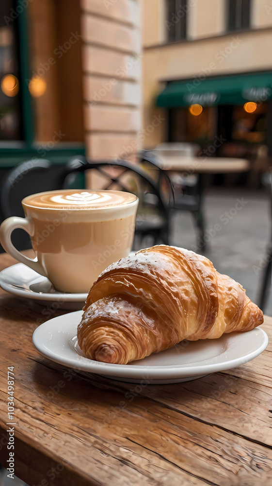 italian breakfast with croissant and cappuccino italian breakfast with croissant and cappuccino