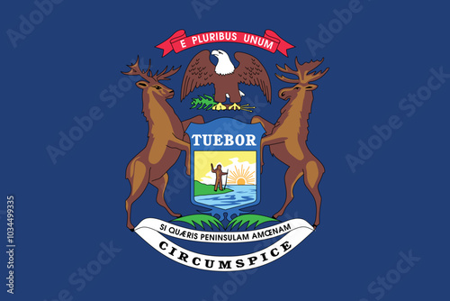 Normal flag of the United States federal state of MICHIGAN with original aspect ratio