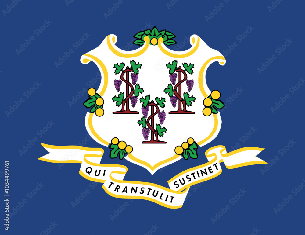 Naklejka premium Normal flag of the United States federal state of CONNECTICUT with original aspect ratio
