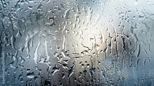 Glass pane with frost patterns, the frozen surface resembling natural, delicate etchings of icy texture.