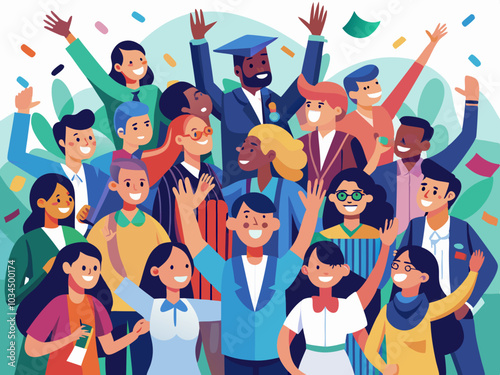 Large group of people celebrating. Vector image