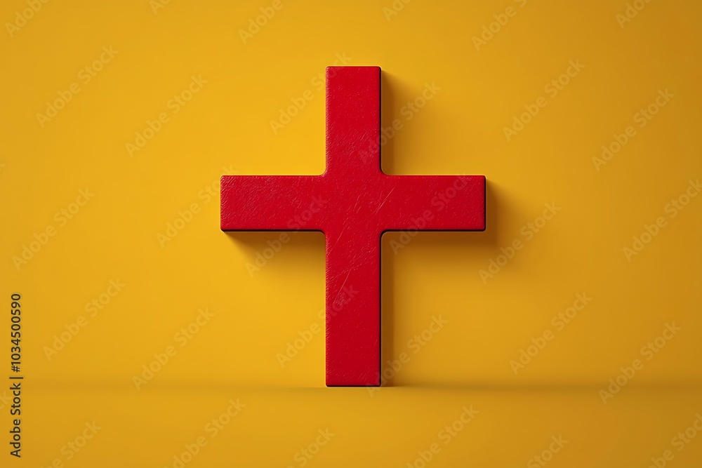 Obraz premium Red cross on a yellow background, a symbol of faith.