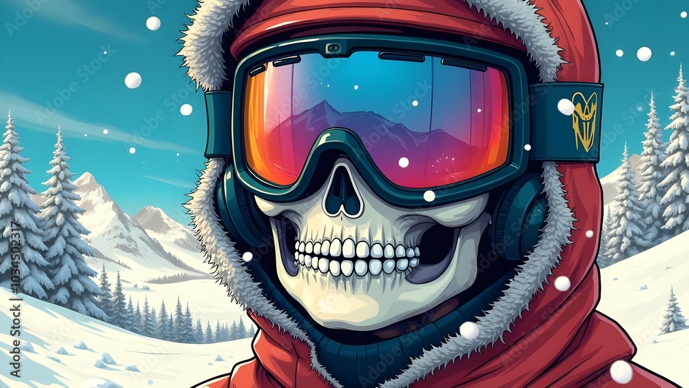 Manga artistic image of day of the dead face with ski goggles on