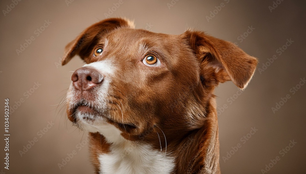 a brown dog with a white patch on its chest looks up with a curious expression a brown dog with a white patch on its chest looks up with a curious expression