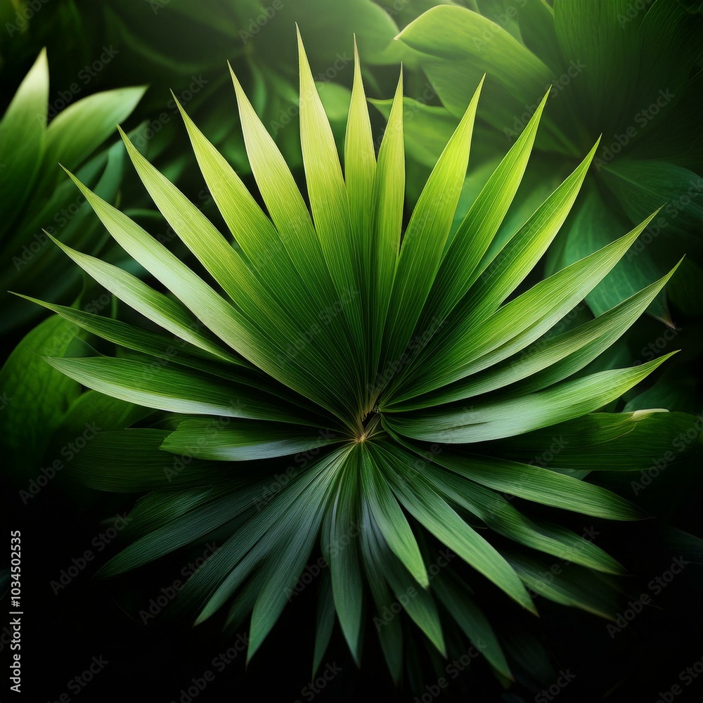 Fototapeta premium a cluster of vibrant green leaves illuminated by soft light