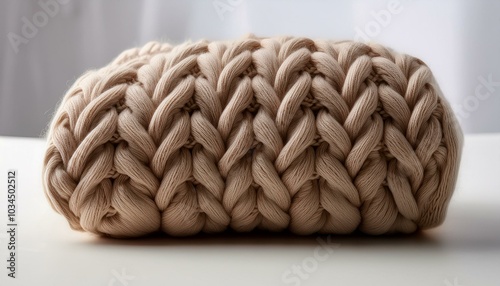 a close up of knitted wool displayed on a white background with fine textures emphasized