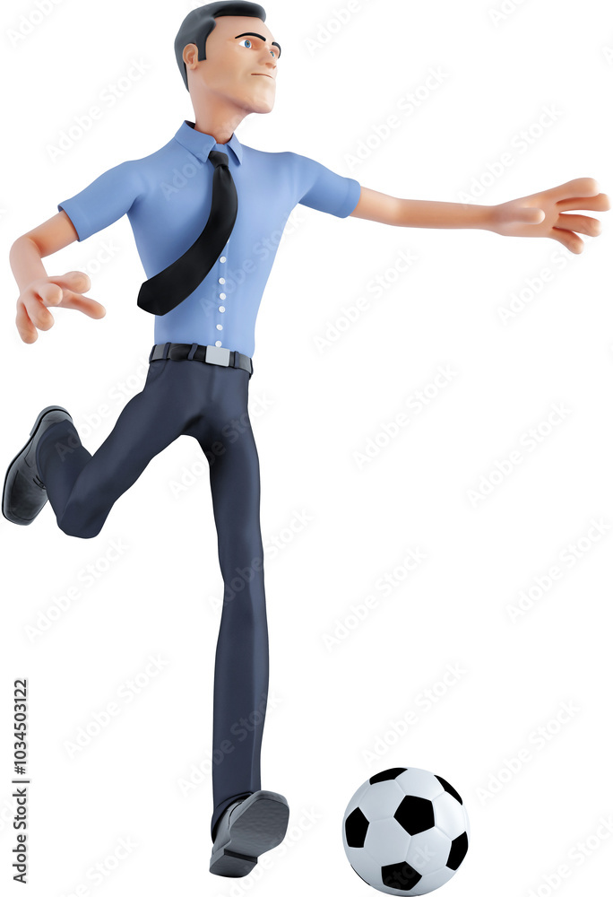Fototapeta premium Businessman kicking soccer ball wearing suit and tie
