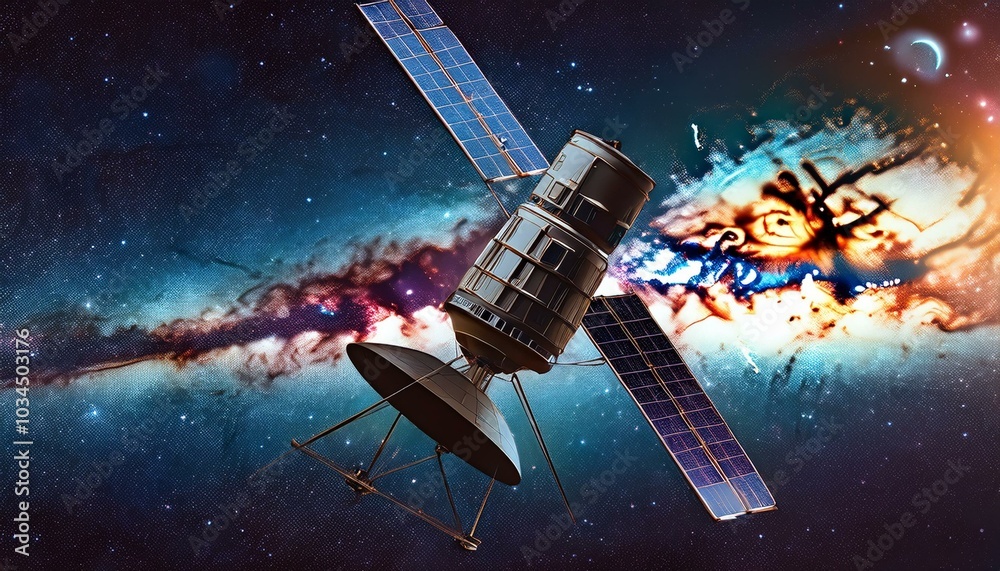 a satellite in outer space with the milky way a satellite in outer space with the milky way