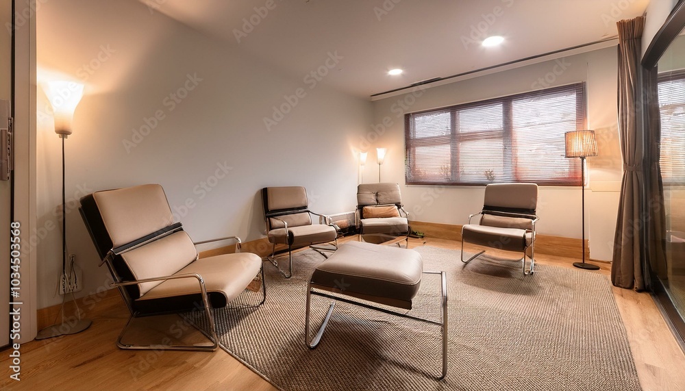 Fototapeta premium a therapy room with soothing dacor soft lighting and comfortable chairs creating a peaceful environment for mental health care