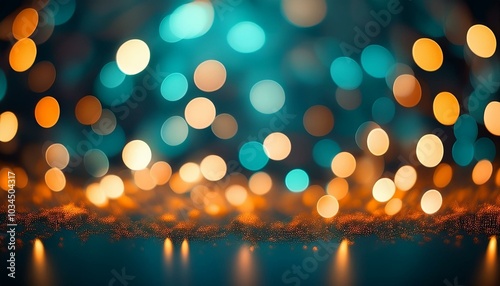 banner with warm orange and teal lights on a deep blue blurred bockeh background cold and warm light depth of field copy space wallpaper photo