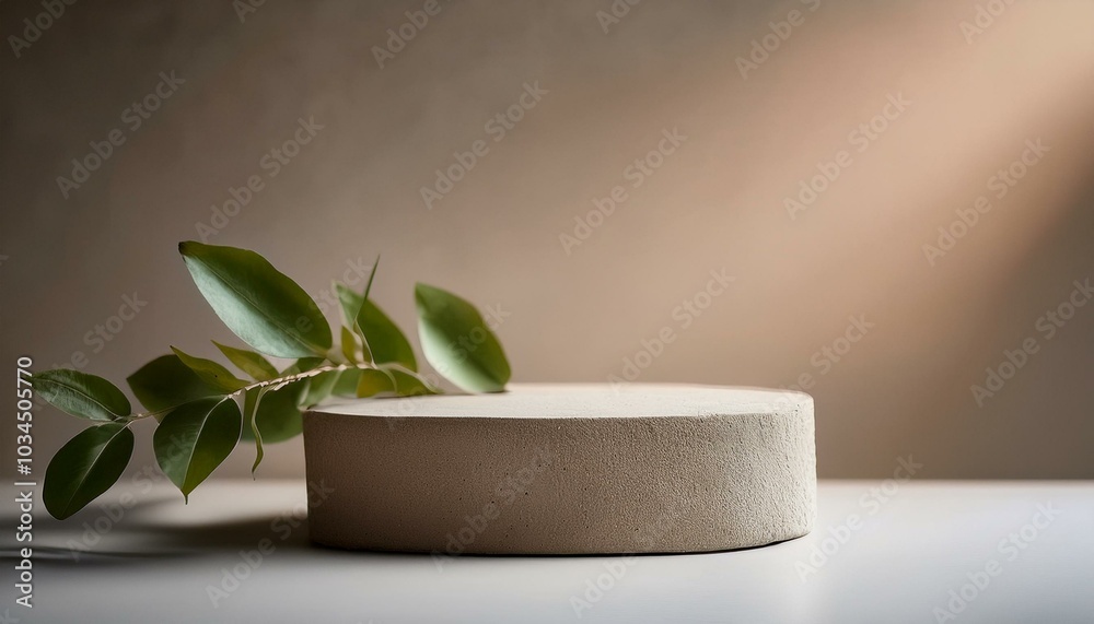 empty podium stone platform eco podium on gray beige copy space background minimal still life display product presentation scene empty podium stone platform eco podium on gray beige copy space background minimal still life display product presentation scene
