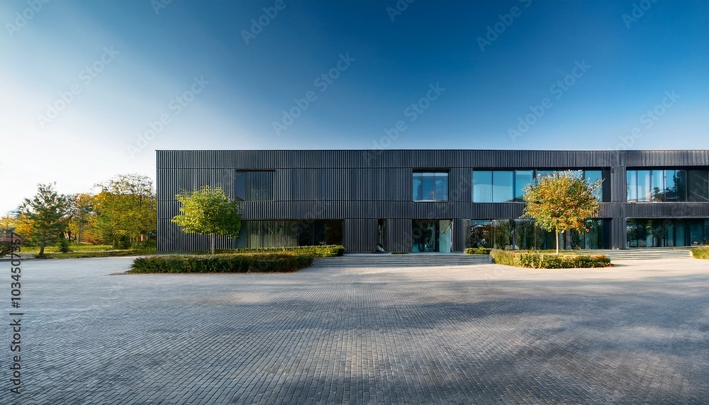 Obraz premium modern office building facade with graphite cladding and large windows contemporary architecture