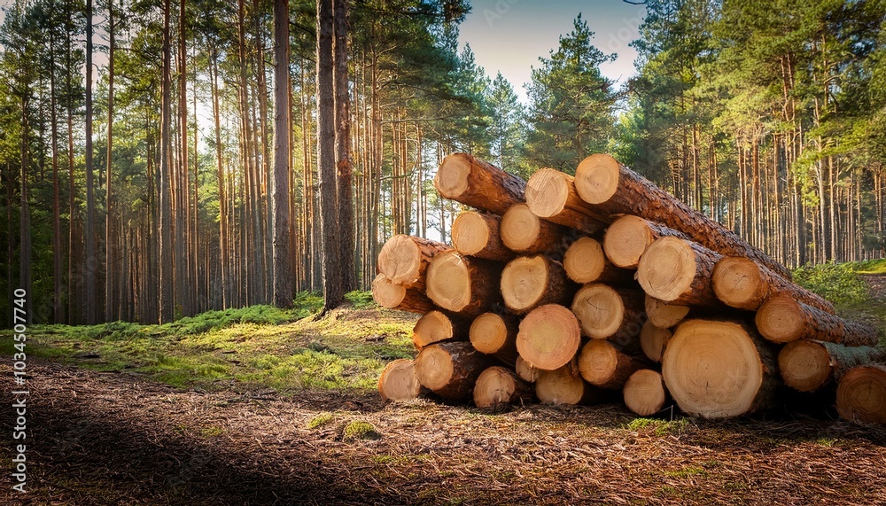 pile of stacked pine logs in the forest pile of stacked pine logs in the forest