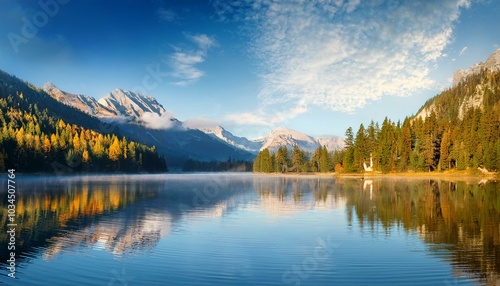 picturesque lake in morning light
