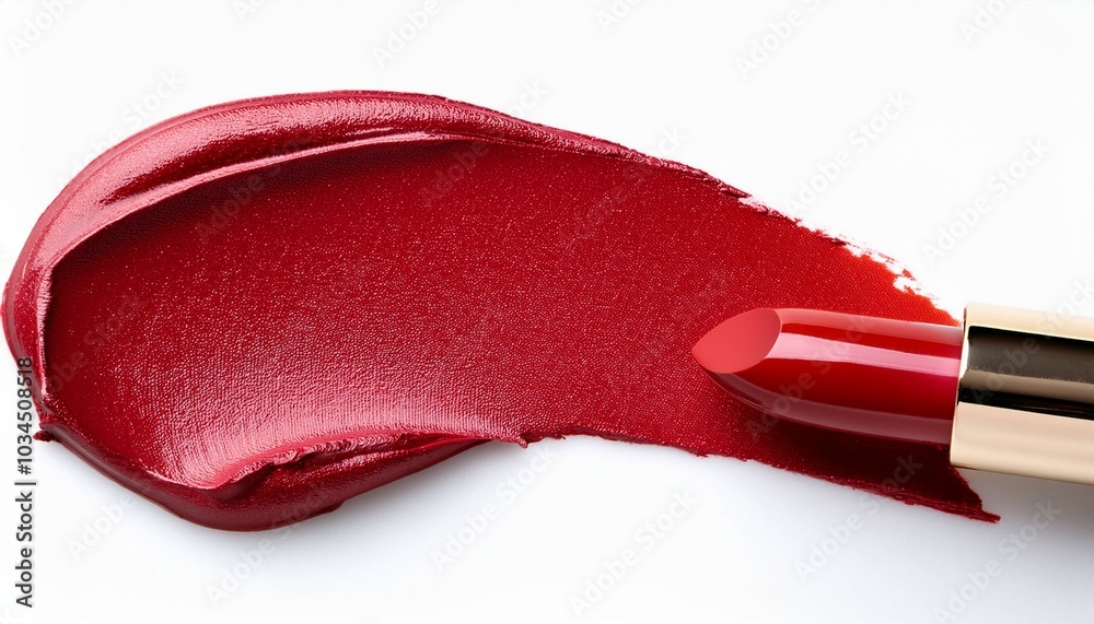 red lipstick and swatch isolated on white background