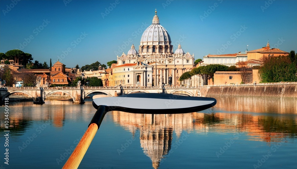 Fototapeta premium st peter basilica reflected in a paddle