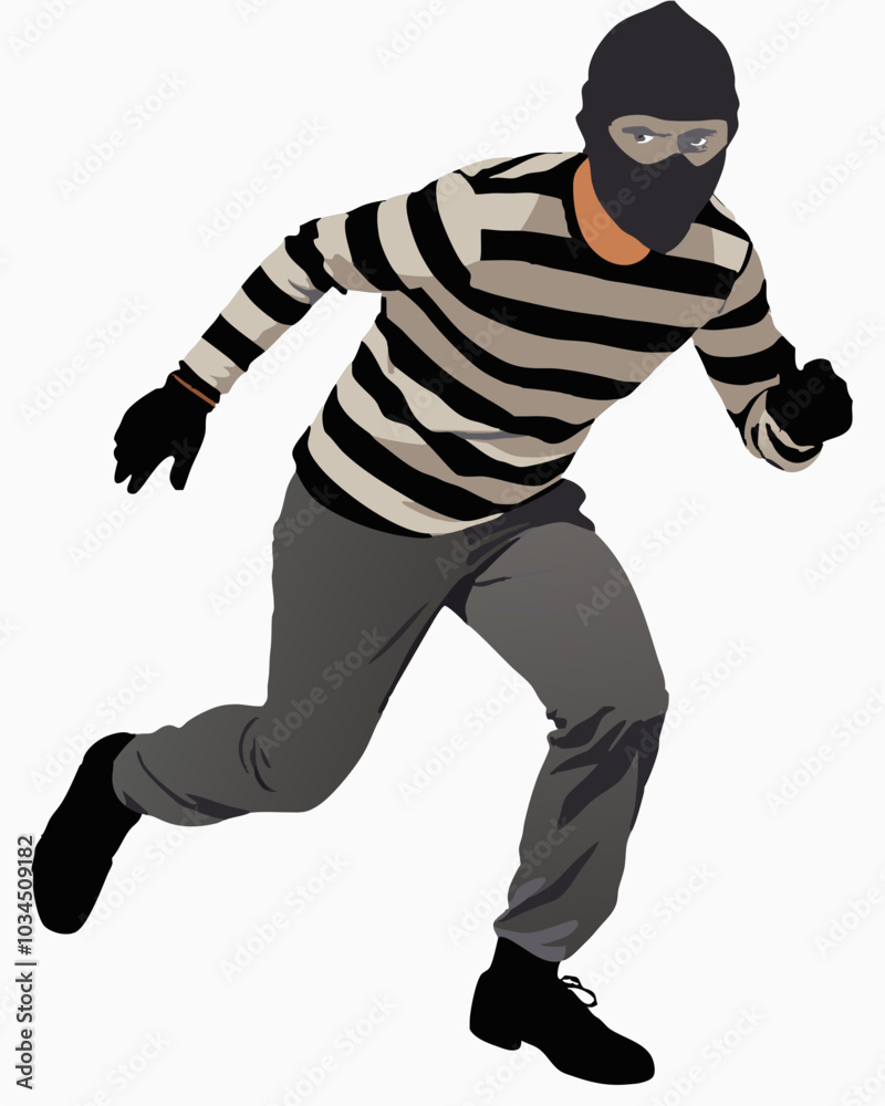 Robber Running On White Background Robber Running On White Background