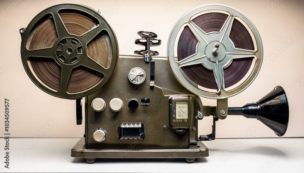 Naklejka premium vintage film projector with spools and controls