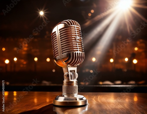 vintage microphone classic audio equipment on stage retro mic in spotlight old fashioned sound technology