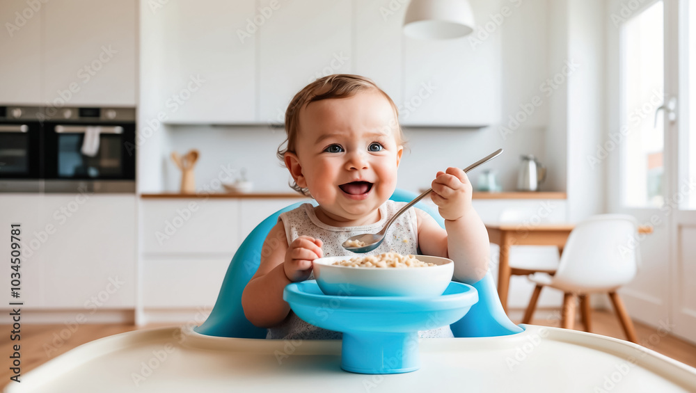 © tanya78 - adorable baby eating porridge in the kitchen © tanya78 - adorable baby eating porridge in the kitchen